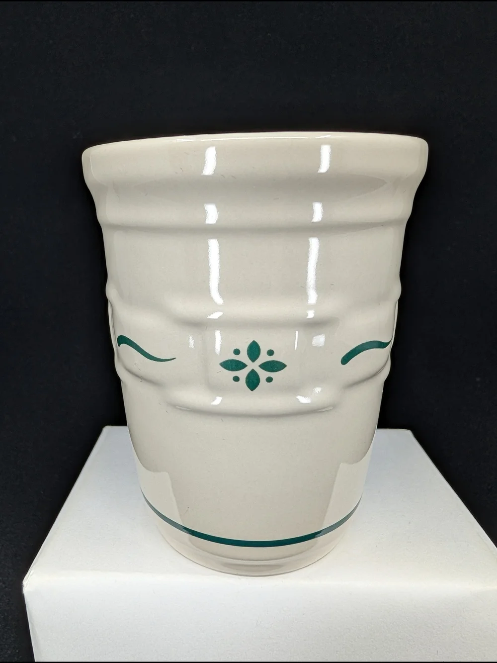 Longaberger Woven Traditions Pottery 8 Oz Tumbler White/Green Heritage Hall USA